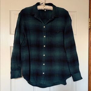 Madewell Plaid Shirt in Teal and Navy Size Medium